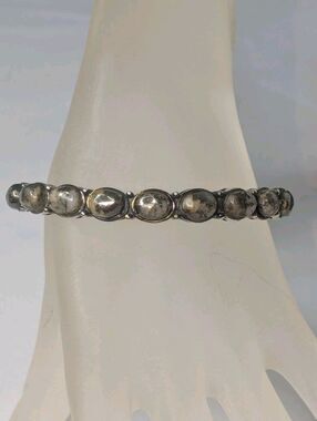 JTV 9x7mm Oval Cabochon Pyrite Cuff Bracelet In Sterling Silver